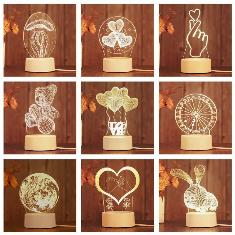 

3D акриловые светодиодные ночные светильники, романтичные неоновые USB-лампы, креативные подарки на день Святого Валентина 2023, День Святого В...
