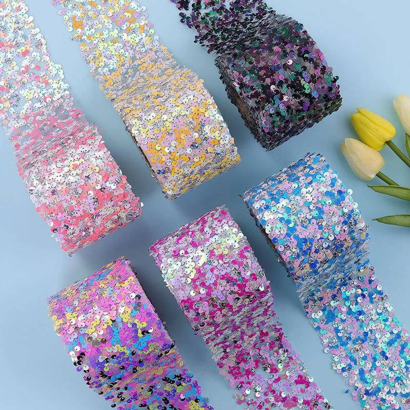 

6cm 10Yards Glitter Sequin Tulle Ribbon Roll Mesh Tulle DIY Tutu Fabric Grils Hair Bow Headwear Sewing Wedding Party Decor