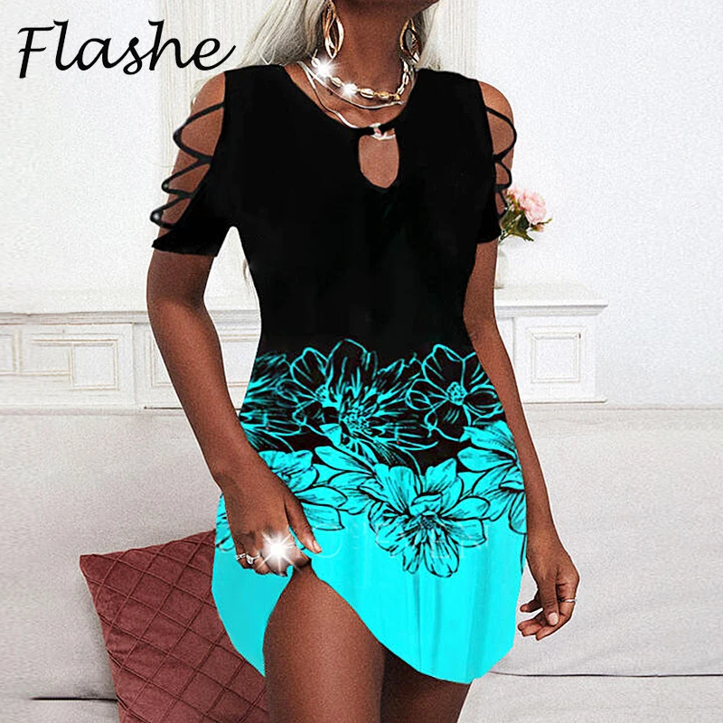 

Женское мини-платье с коротким рукавом, свободного покроя