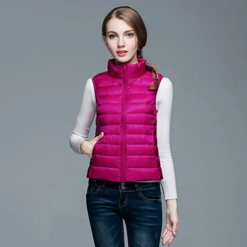 Duck Down Vest Women 4xl 2022 Autumn Winter Short Stand Collar Thin Sleeveless Down jacket female win Zipper Duck Down Vest Coat