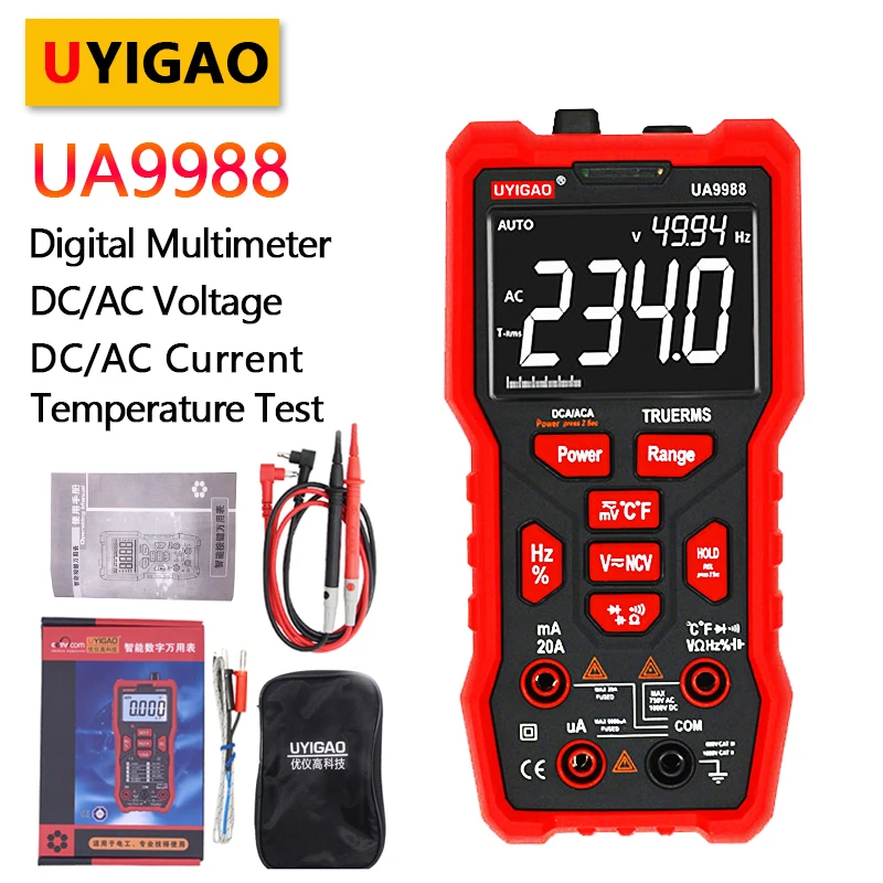 

UYGAO UA9988 Digital Multimeter 10A DC/AC Voltage Current Resistance Capacitor Temperature Test Maintenance Household Multimeter