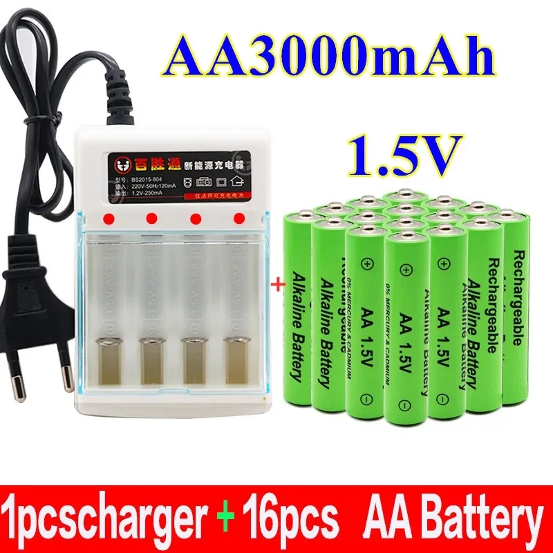 

Batería alcalina recargable para lámpara de juguete, pila de 1,5 V, AA, 3000mAh, 1,5 V, para control remoto, cargador