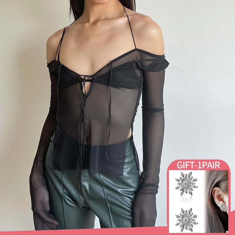 

Сексуальные готические женские топы Y2k, летние сетчатые футболки, сетчатые просвечивающие футболки в стиле панк, черная Лоскутная Женская о...