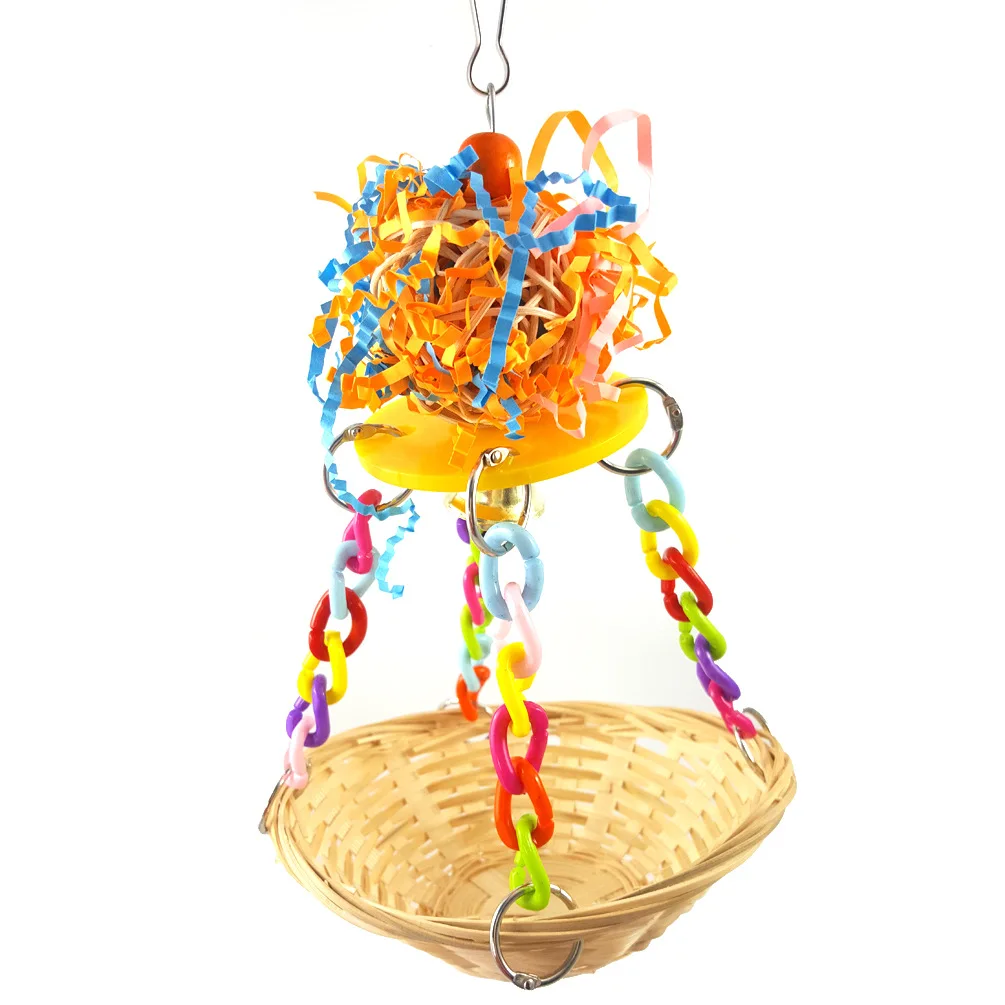 

Bird Nest With Mesh Cloth Premium Rattan Straw Parrot Nest Bells Small Pets Hanging Swing Cage Bird Hammock Pet Hanging Bed