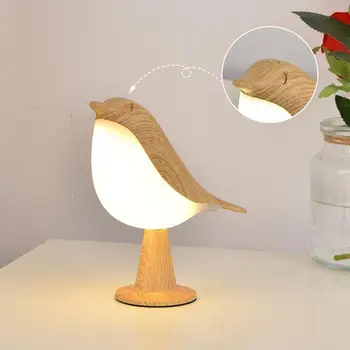 Magpie Led Bedside Lamp Creative Touch Switch Wooden Bird Recharge Night Lights Bedroom Table Reading Lamp 3
