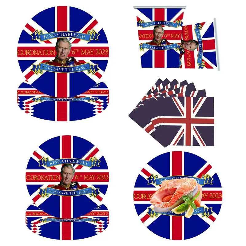 

Union Jack Tableware Set UK Themed Paper Plates/Napkins/Cups Party Tableware For King Charles III Coronation Decorations