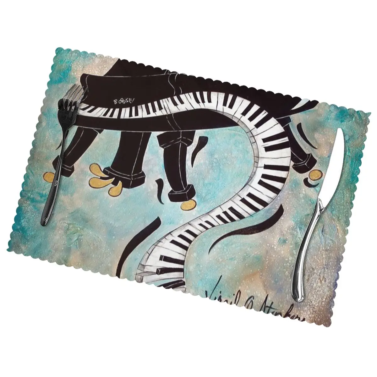 

Piano Music Keyboard Non-Slip Insulation Place Mats for Kitchen Dining Table Washable Placemats Bowl Coaster Cup Mat Set of 6