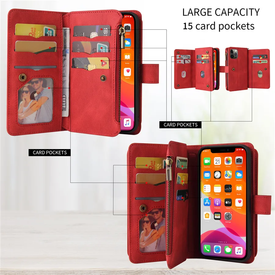 For OPPO Realme C30S Flip Case Multi 15-Card Slot Zipper Wallet Funda For Realme C33 C30 C25S C25 C15 C11 Leather Book Cover
