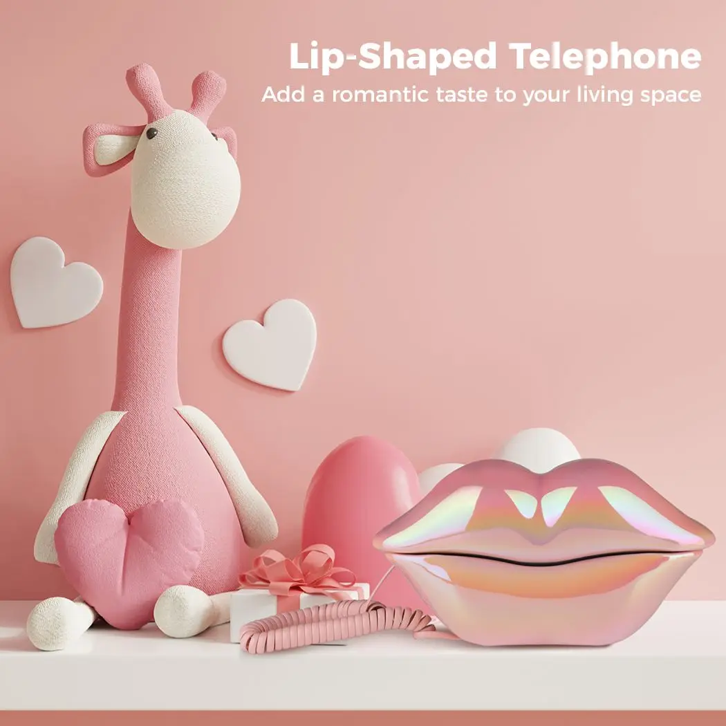 Розовый проводной телефон для губ забавная декоративная новинка стационарный
