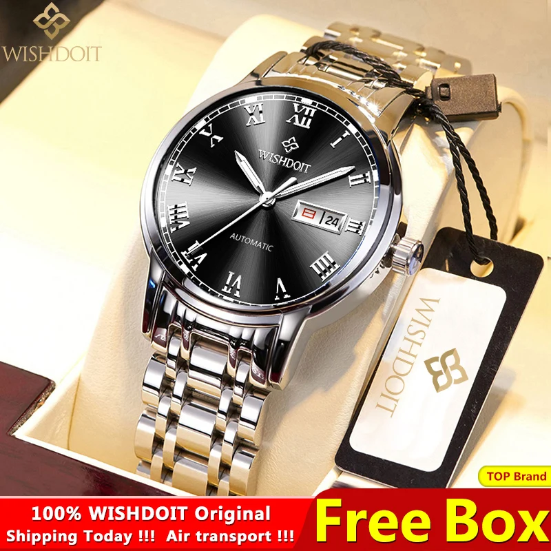 

WISHDOIT Men's Mechanical Top Luxury Automatic Mechanical Watches Men's Casual Fashion Waterproof Calendar Mechanical Clock