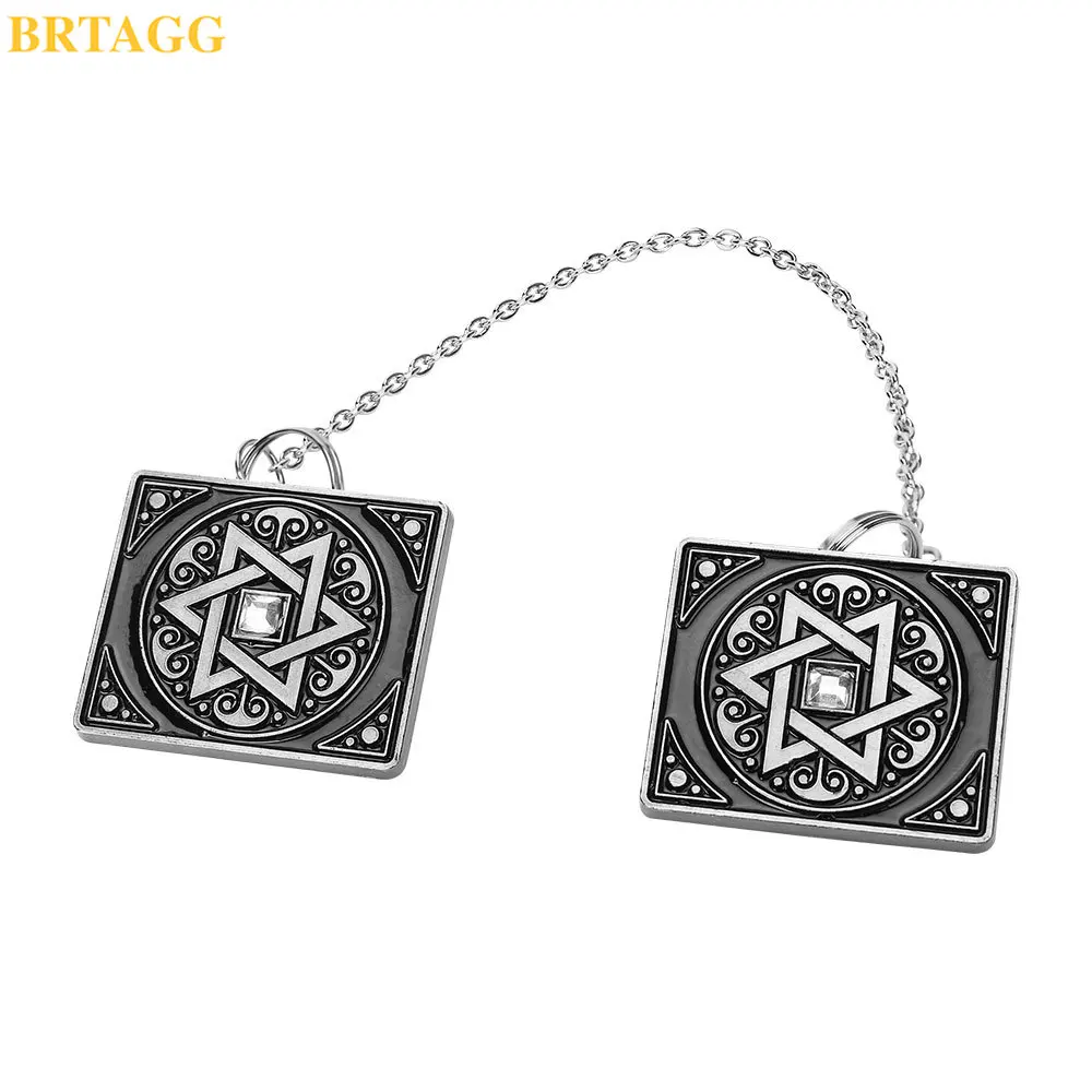 BRTAGG Tallit Clips, Clips for Tallit Prayer Shawl, 3.5cm x 3cm, All Metal, Star of David, 17.5cm Long Chain