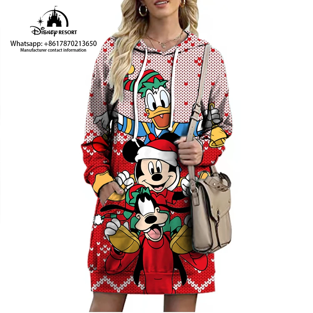 

Винни Пух и Микки мультфильм Рождество коллекция уличная одежда Disney бренд длинное худи Осень Новое Сексуальное мини платье 2022