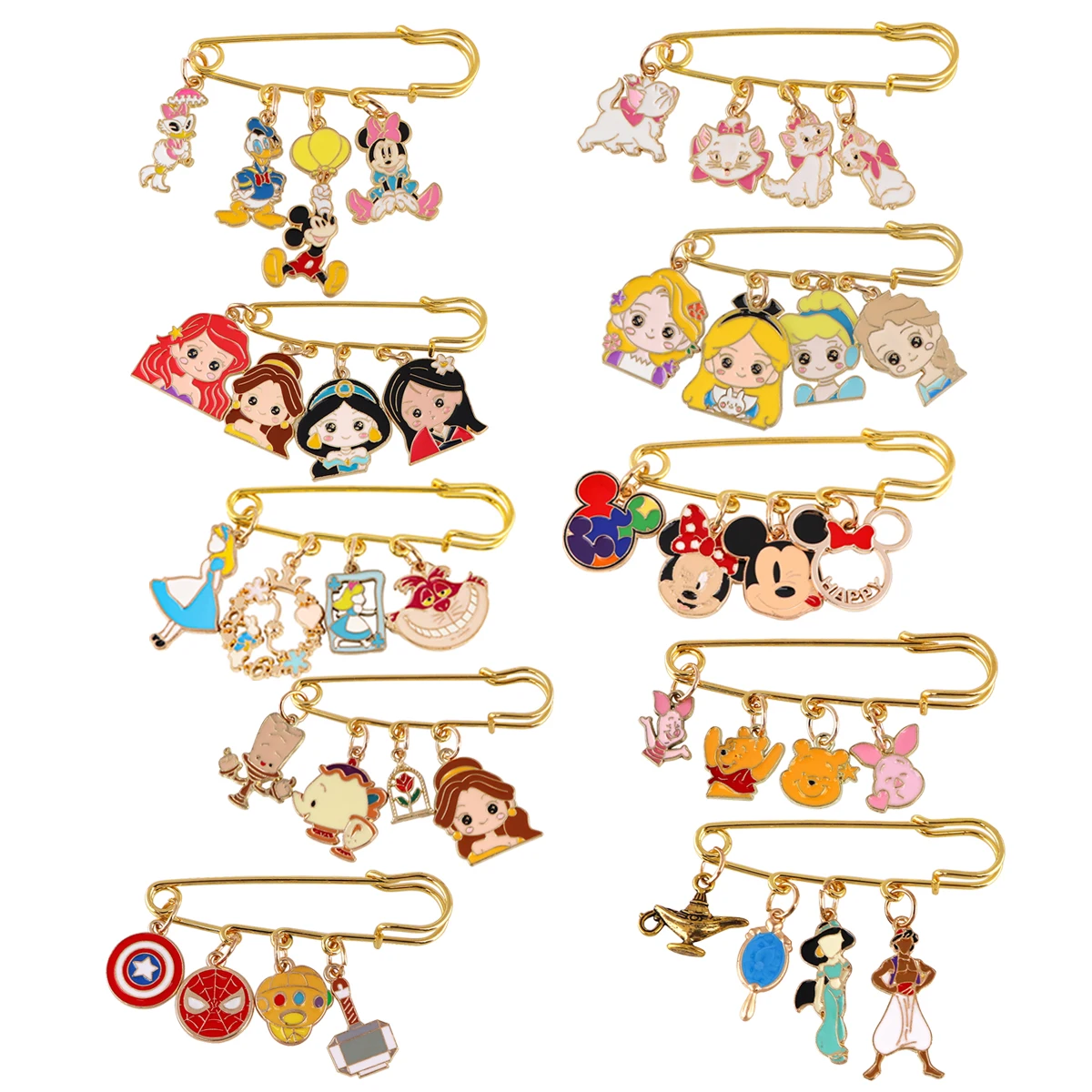 

Mickey Enamel Pin Alice In Wonderland Brooch Disney Princess Badge Cartoon Buckle Pin Waist Brooches For Girls Women Jewelry