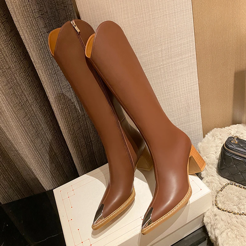 

Heihaian The New Korean Version Of The Pointy Thigh Boot 2022 For Women Has A High-Heeled Knight Boot With A Metal Toe