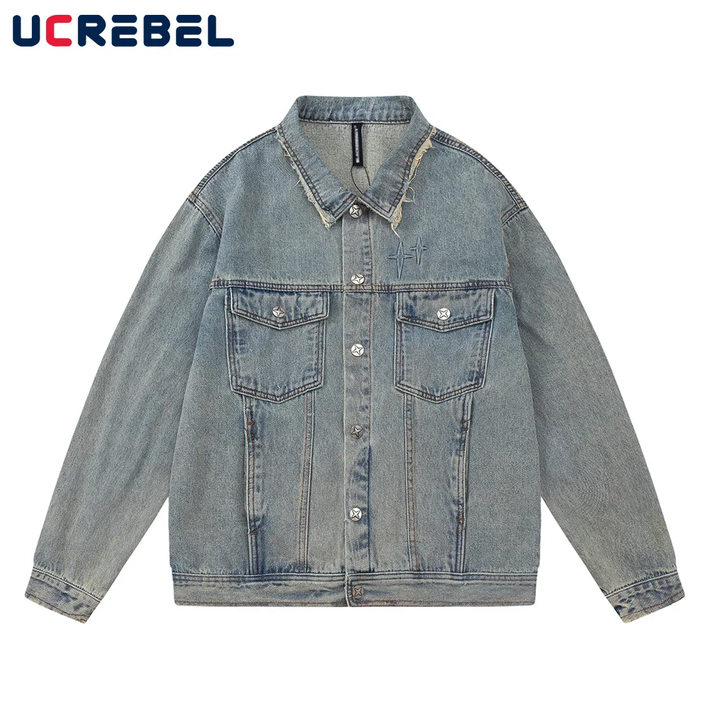 

Куртка мужская джинсовая в стиле ретро, потертая однобортная свободная уличная одежда с лацканами, верхняя одежда, осень-зима