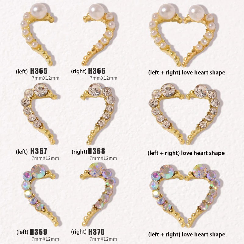 

Nails Zricon 10pcs/lot Left Right Symmetrical Love Alloy Jewelry Metal Pearl Rhinestones Nail Supplies For Professionals