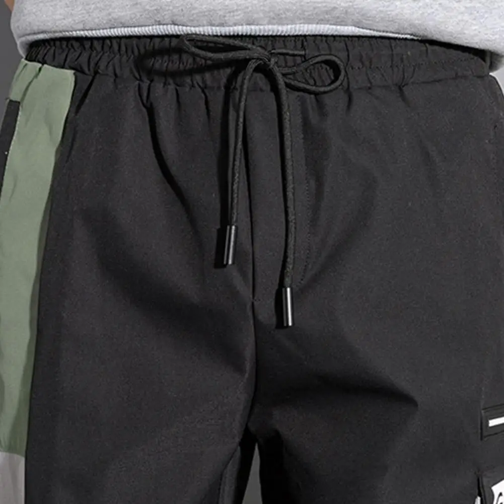 

Cool Men Summer Trousers Soft Ankle-banded Patchwork Contrast Color Cargo Pants Men Cargo Pants Streetwear
