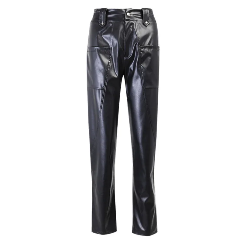 Casual Faux Leather Harem Pants Gothic Vintage Leather Pants Joggers Streetwear Women High Waist Baggy Trousers Pants Pantalones images - 6