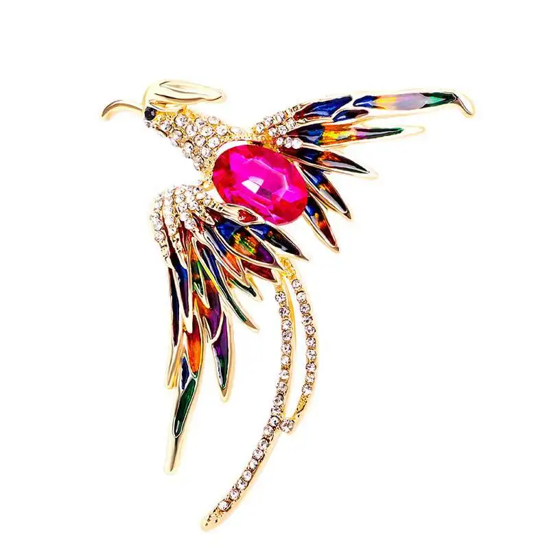 

Rhinestone Enamel Phoenix Brooches for Women Fashion Bird Pin Colorful Design Accessories Animal Jewelry Zircon Necklace Pendant