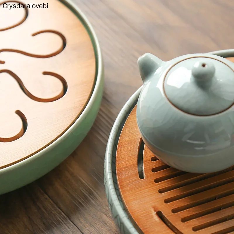 Чайный сервиз Longquan Celadon маленький чайный поднос керамический + бамбуковый столик