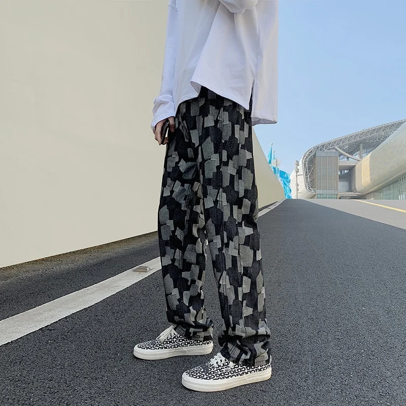 

Men Baggy Solid Vintage Causal Jeans Pants 2022 Mens Patchwork Streetwear Y2k Denim Pants Male Korean Fashion Pants 5XL