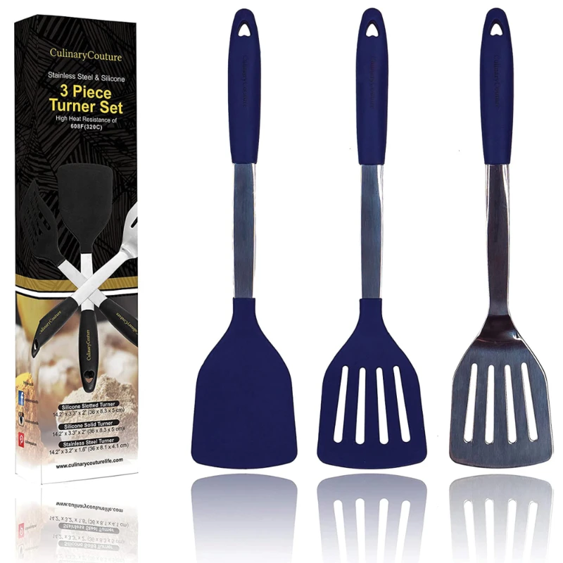

Silicone Spatula Turner Set Stainless Steel Cooking Utensils Blue