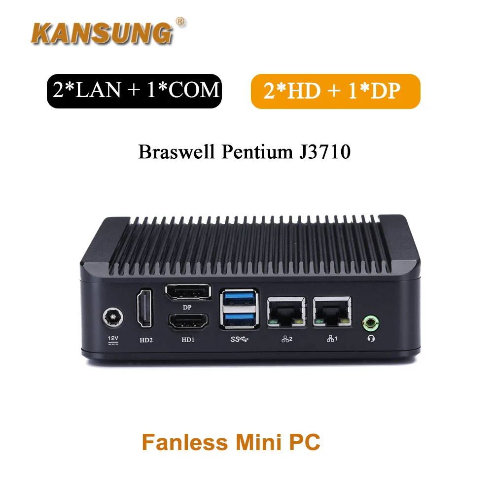 Kansung K177S Intel Pentium J3710 Braswell Quad Core 2 LAN HD 1 порт дисплея RS232 COM безвентиляторный мини-ПК x86