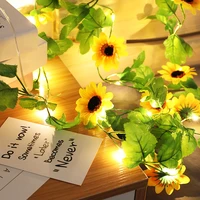 2m sunflower warm white tiny green leaf garland holiday copper wire fairy string lights for christmas party new year wedding