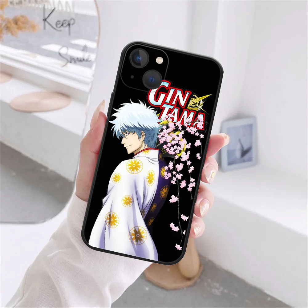 Gintama Sakata Gintoki Kagura Phone Case For iPhone 11 12 13 Pro Max X XR XS MAX X 8 7 Plus 13Mini Black Soft Bumper Back Cover images - 6