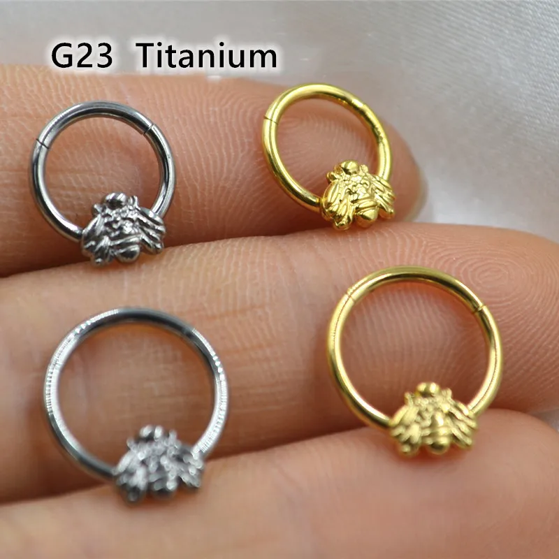 20pcs Body Piercing Jewelry -All G23 Titanium Bee Shape Ear Helix Daith Cartilage Tragus Earring Nose Clicker Septum Hoop Ring