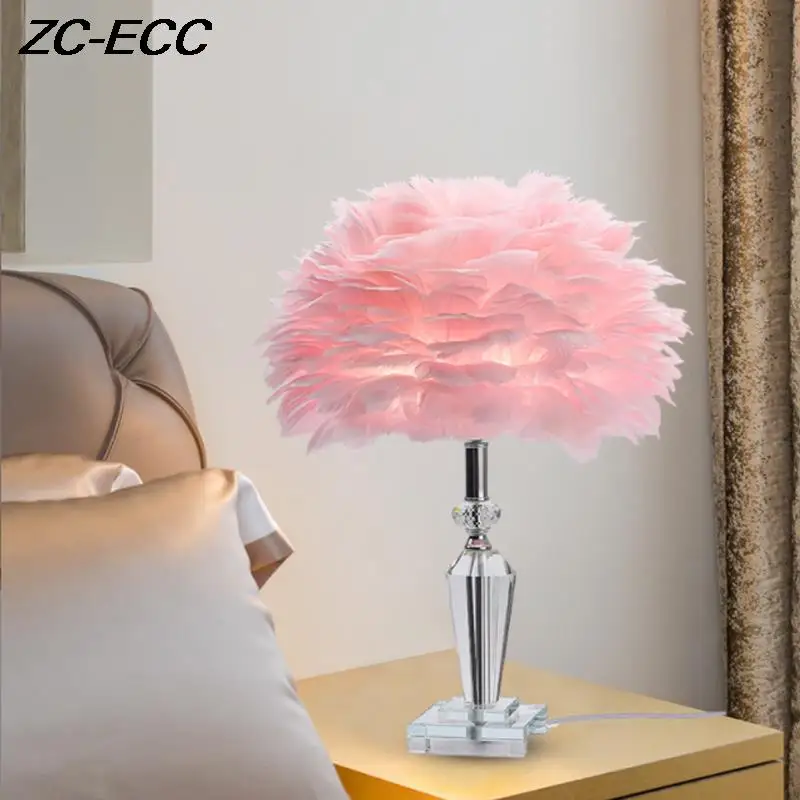 

Nordic Bedroom Beside Feather Table Lamp ins Simple Living Room Feather Decor Table Light Indoor Lighting Home Feather Desk Lamp