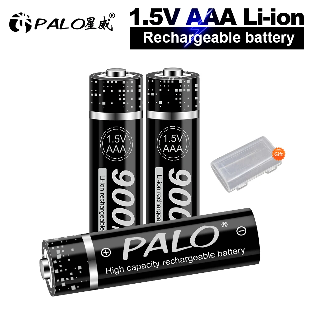 

Multi-Purpose Rechargeable Li-ion AAA Batteries - PALO 1.5V 900mWh for Toys, Remotes & More