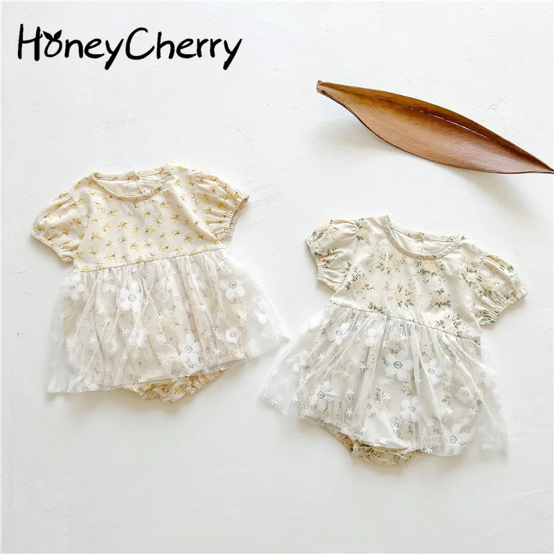 

HoneyCherry Summer Infant Skirt Bodysuits Baby Girl Print Lace Bodysuits