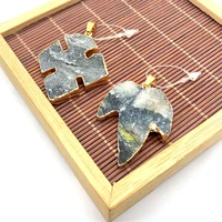 natural stone necklace pendant maple leaf rhinestones black semi precious stone plating stone pendant diy for necklace jewelry