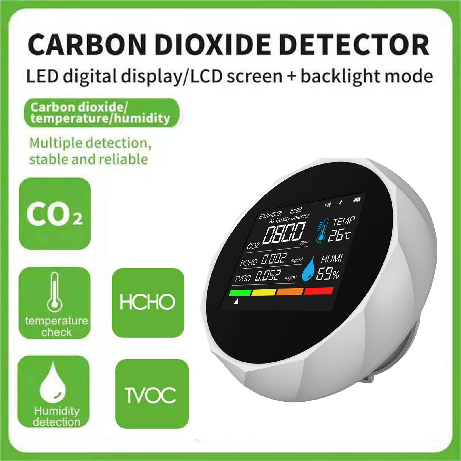 

Multifunctional Digital Air Quality Detector Tester for TVOC CO2 Temperature Humidity Gas Analyzer Air Quality Monitor