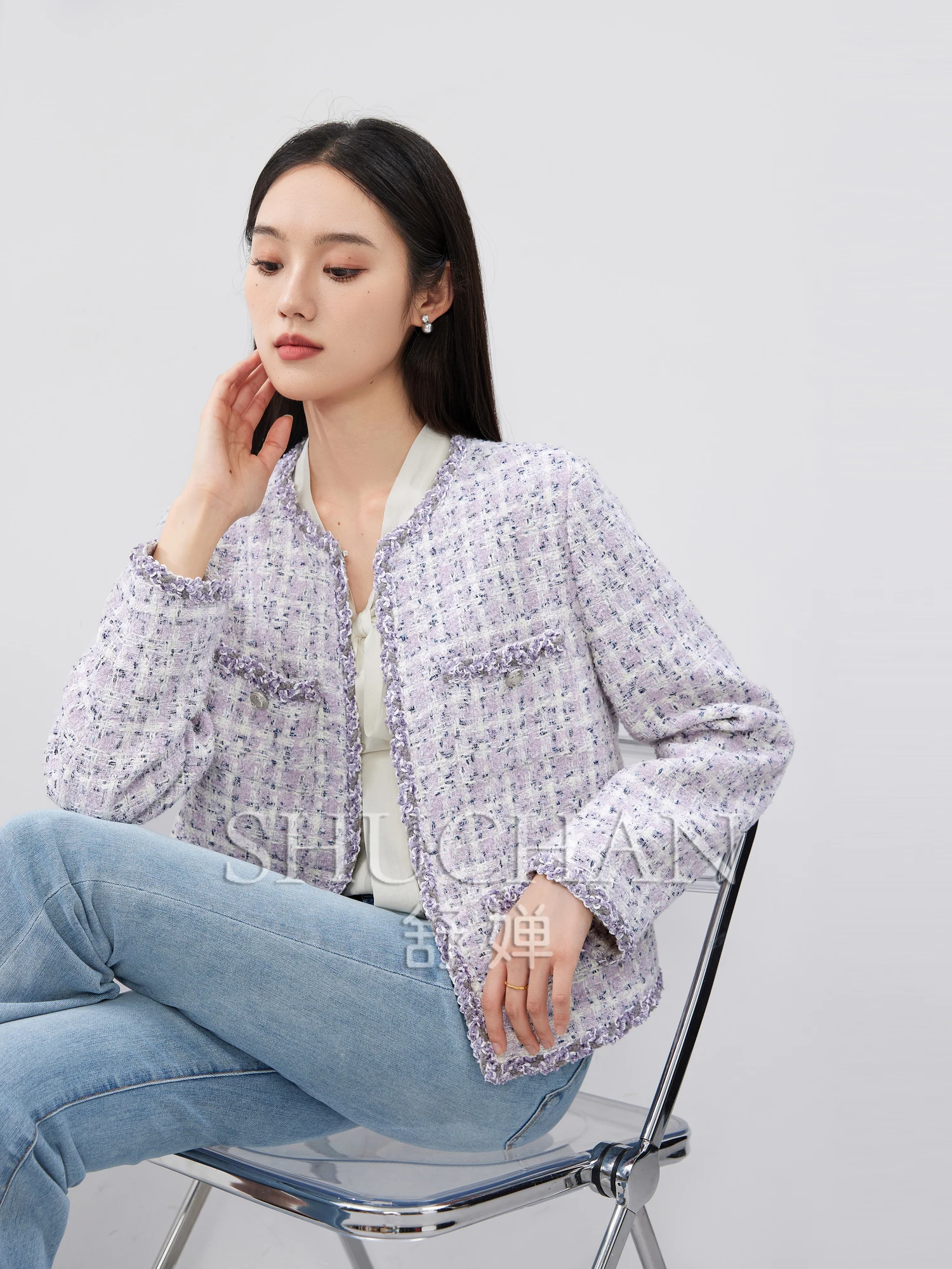 Пурпурная благородная и элегантная твидовая куртка женские блейзеры для женщин