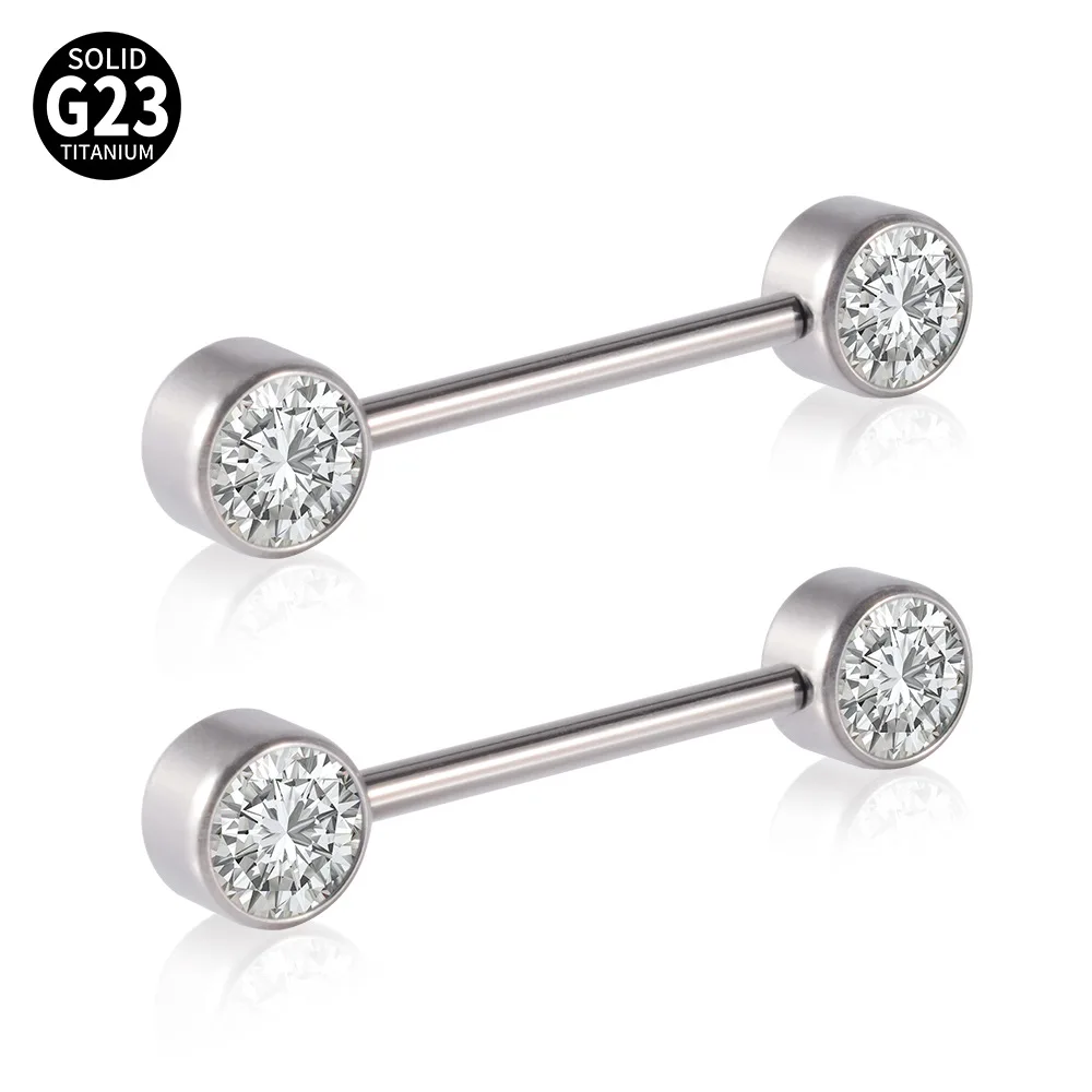 

2pcs G23 Titanium Nipple Piercing Zircon Internal Thread Barbell Tragus Helix Ear Charming Nipple Ring Jewelry Body Accessories