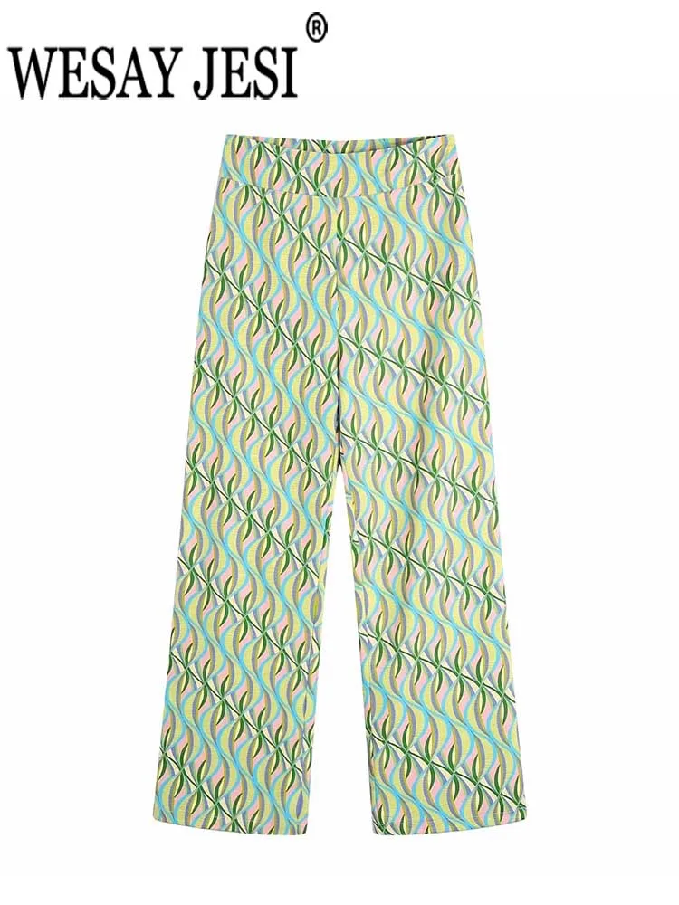 

WESAY JESI Fashion Women Print Trousers High Waist Zipper Straight Pants Casual Vintage Street Everyday Spring Summer Clothing