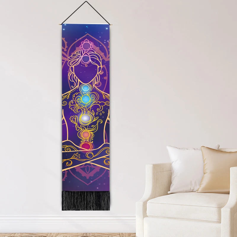 Купить Радужная чакра гобелен для йоги, медитации, Космическая Энергия, черная, Настенный декор для спальни, дома