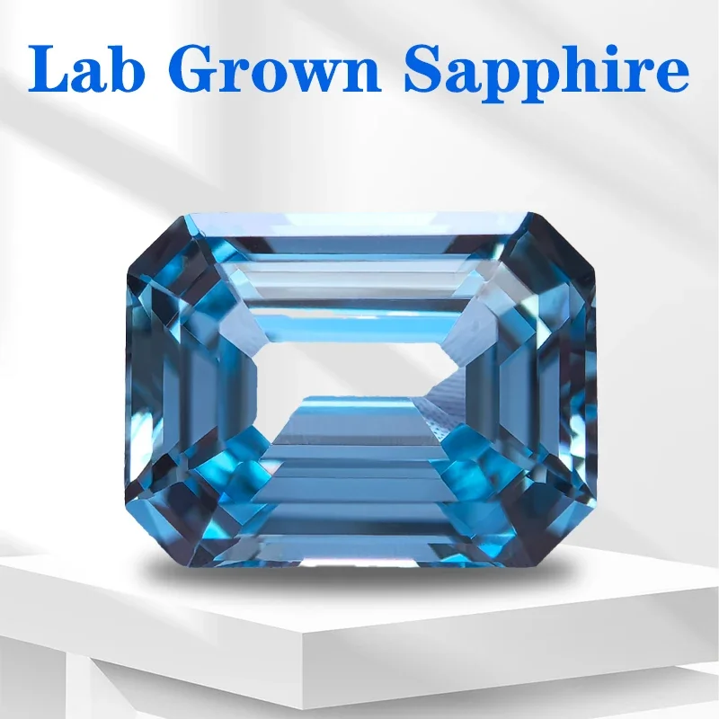 Top Lab Grown Sapphire Aquamarine Color Emerald Cut VVS1 Gemstone Charms DIY Jewelry Making Materials Selectable AGL Certificate