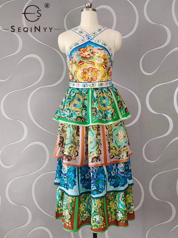 

Женское богемное платье без рукавов SEQINYY, модельное винтажное платье в стиле High Street с цветочными оборками, каскадными оборками, лето-весна