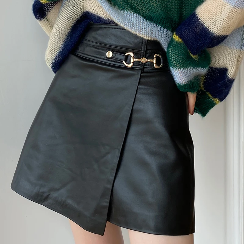 New 2022 Shorts Skirts Women Harajuku Soft Leather Asymmetrical Design High Waist Thin Pants Female Street Sexy Mini Culottes