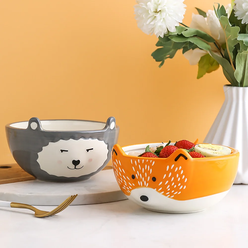 

Cartoon ceramic cutlery food bowl cute animal shape salad bowl microwave heating bowl easy clean food plate cutlery kitchen