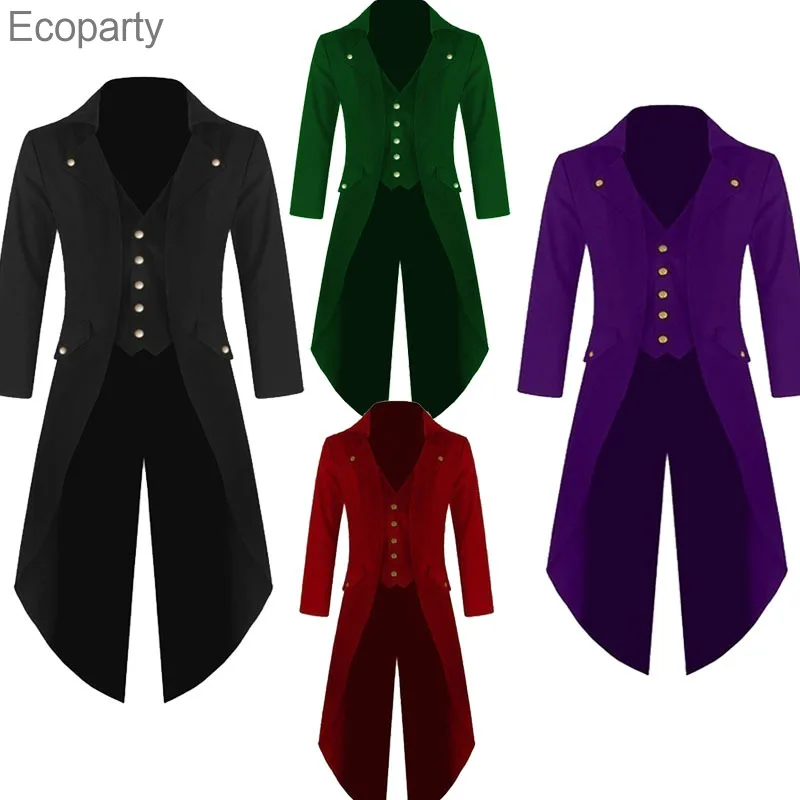 

Мужской средневековый костюм, джентльменский стиль, викторианский смокинг для взрослых, винтажное готическое пальто в стиле стимпанк, пальто на талию для Хэллоуина