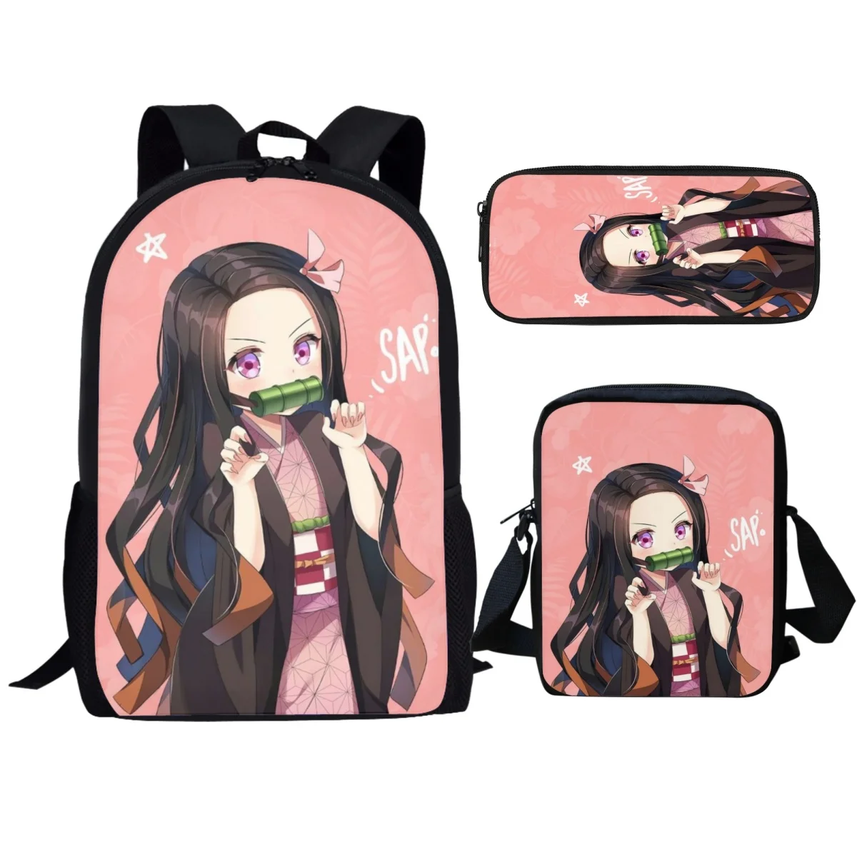 

Fashion Crossbody Bag Demon Slayer Print Casual Portable Zip Backpack Designs Durable Portable Mochila Para Estudiantes 3Pcs/Set