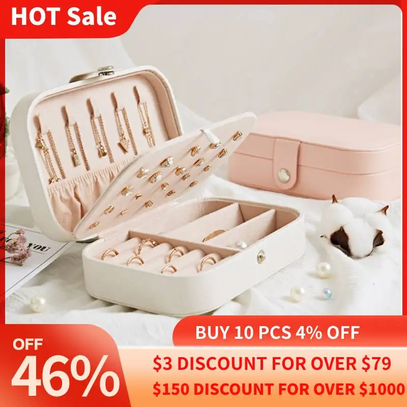 

Korean Style Earrings Plate Jewelry Box Protable Leather Earrings Ring Multi-function Jewelry Storage Box Fresh And Simple Girl