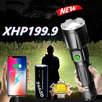 2022 new high powerful led flashlight super bright xhp199 torch light rechargeable tactical flashlight 18650 26650 battery