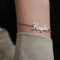 custom name bracelet personalized letter cuban chain classic stainless steel gold nameplate bracelets for women jewelry