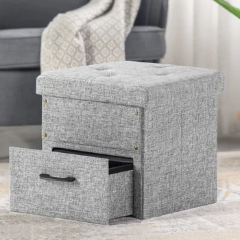 Stockbox 15" Ottoman with Storage Drawer, Light Grey Stool Chair  Furniture 1