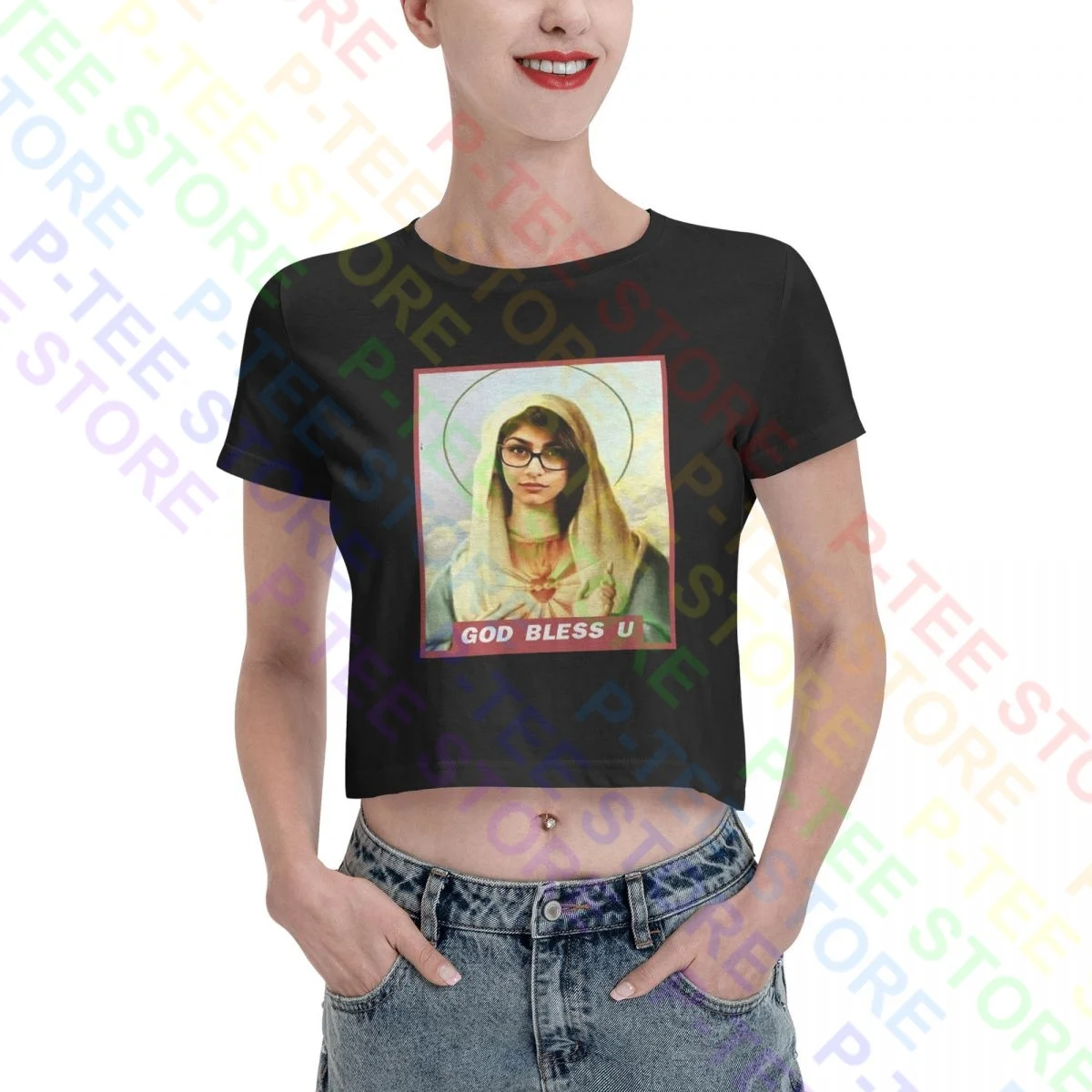 God Bless Mia Khalifa 01 женский короткий топ футболка подарок уникальная винтажная